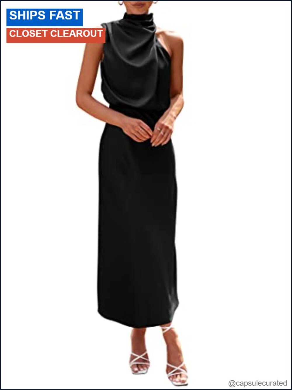 Women's Sleeveless Maxi Cocktail Dress Mock Neck Satin Formal Party